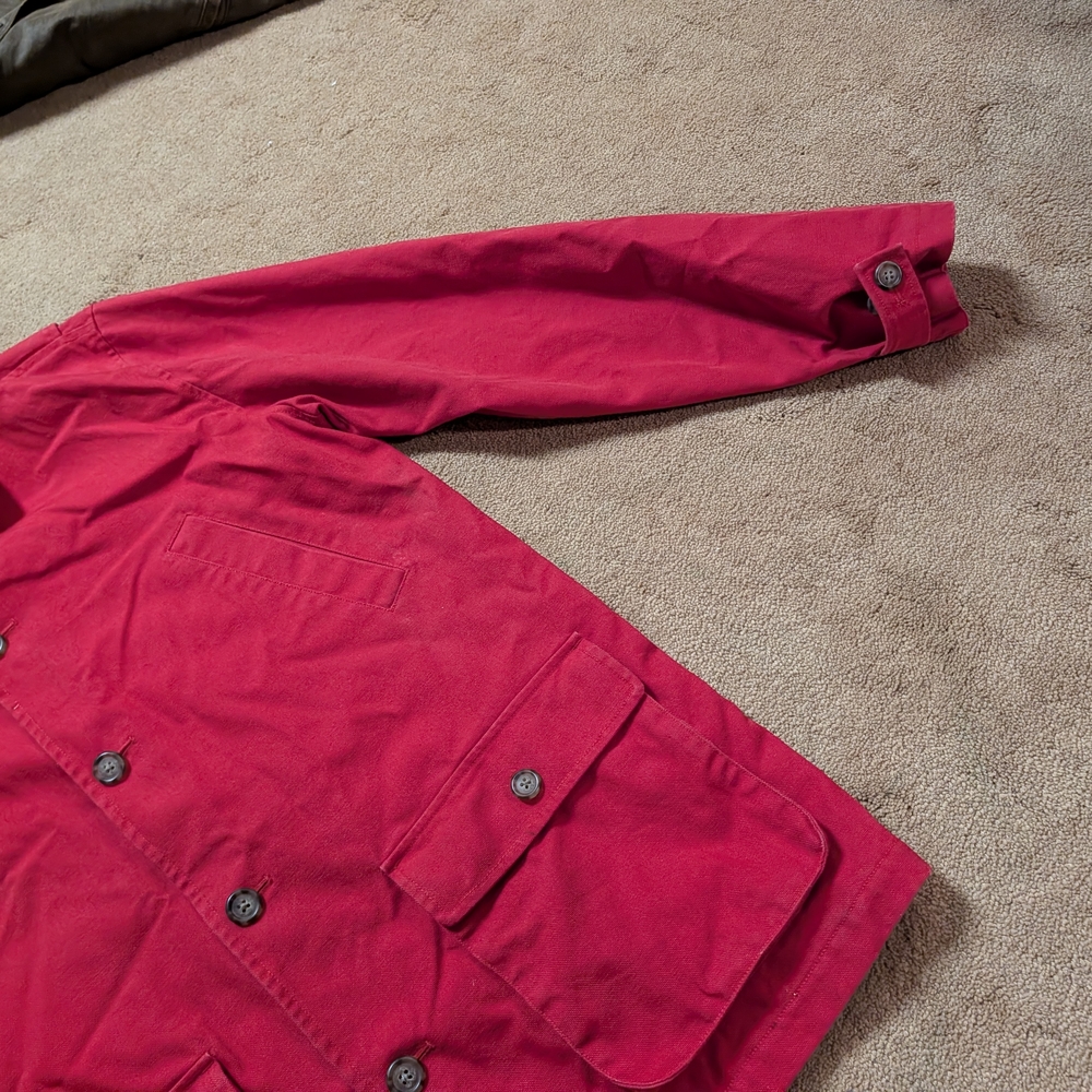 Lands End Vintage Red Canvas Chore Coat with Leather Collar - Picture 3 of 16